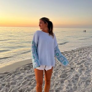 light blue crochet sweater
